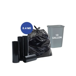 Wase Top Trash Bags, HDPE plastic, Black, 10 Gallon, 24in x 24in x 0.4mil, 50 pcs/roll