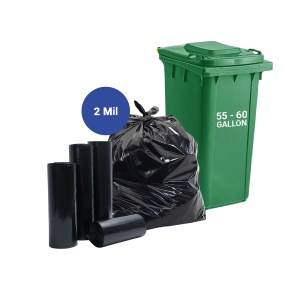 LD Trash Bags, LLDPE Plastic, Black, 55-60 Gallon, 38in x 58in x 2mil, 20 pcs/roll