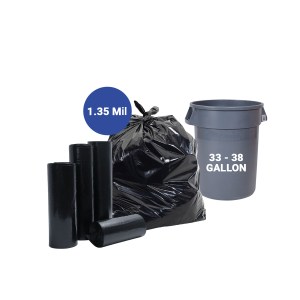 LD Trash Bags, LLDPE Plastic, Clear 33in x 40in x 1.35mil, 25 pcs/roll