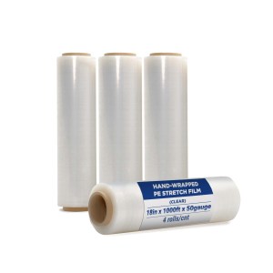 Hand-wrapped PE Stretch film, Clear, 18in x 1000ft x 50gauge, 4 rolls/ctn